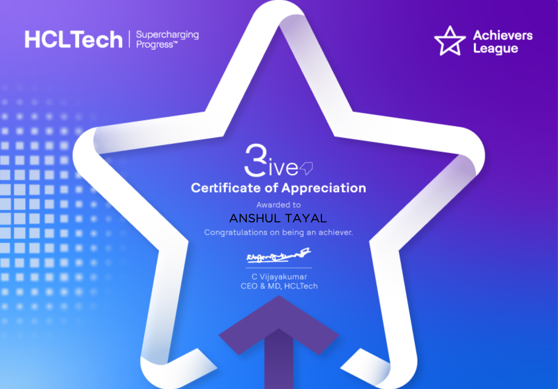 3 Hive Certificates of Appreciation certificate