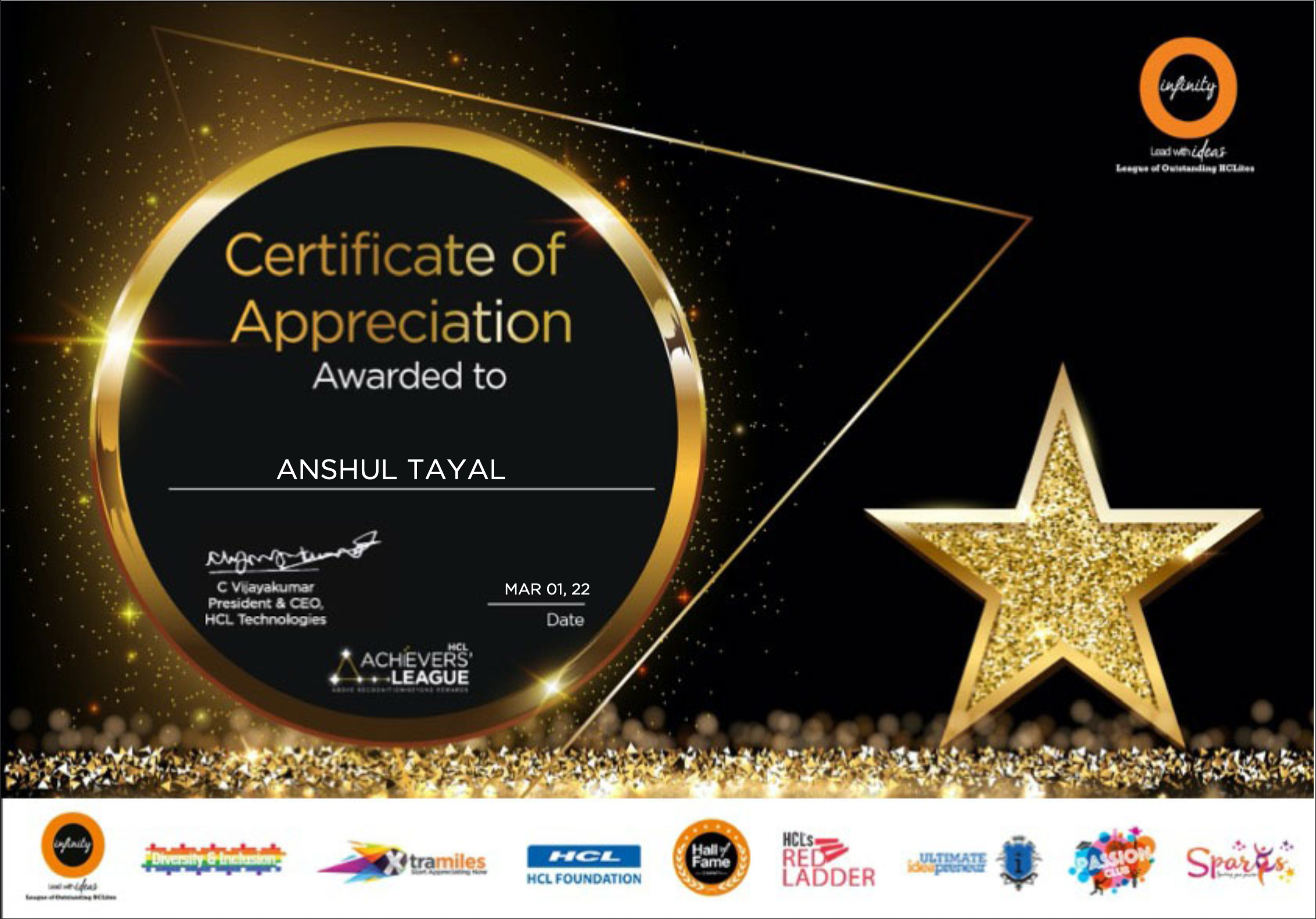 O4 League of Extraordinary Awards certificate