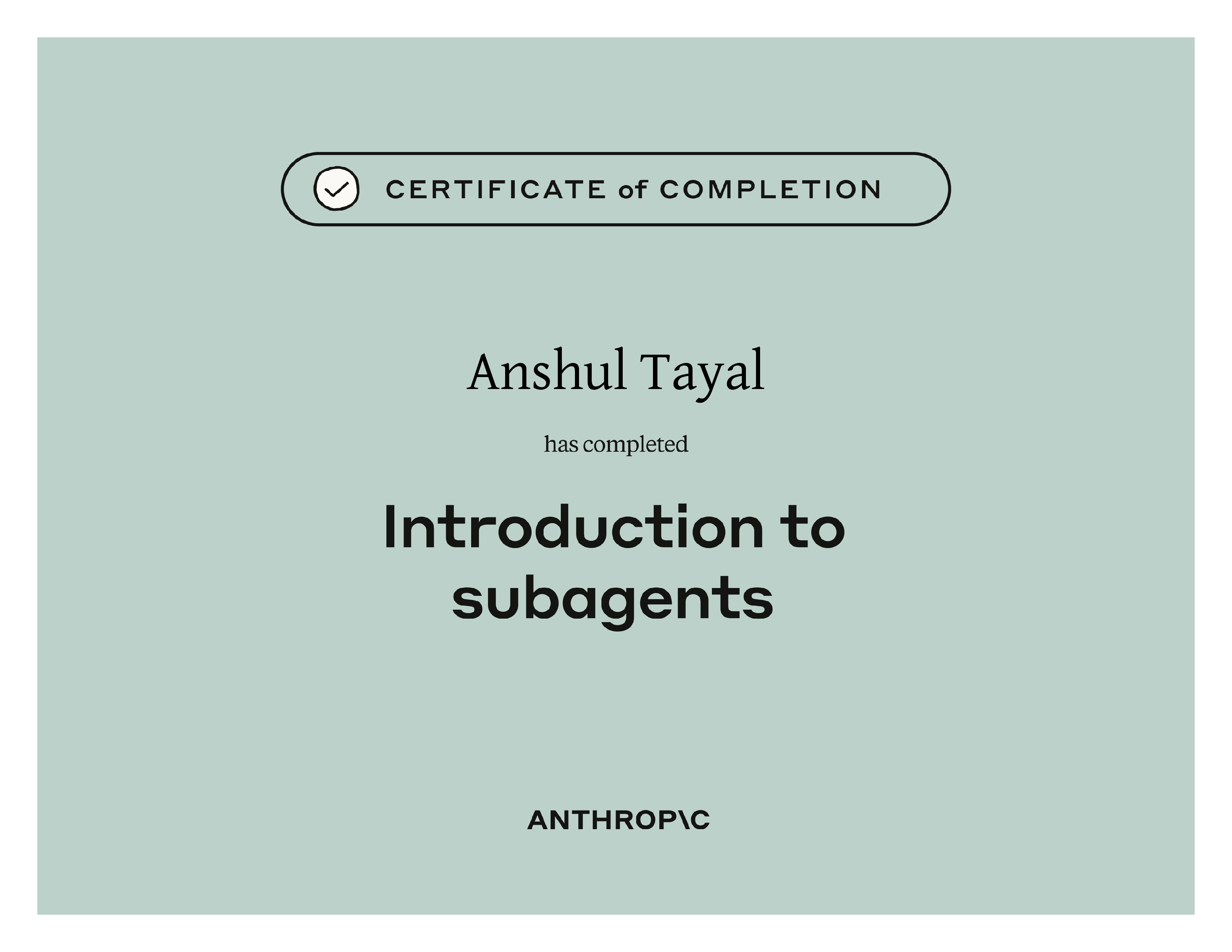 Introduction to subagents certificate