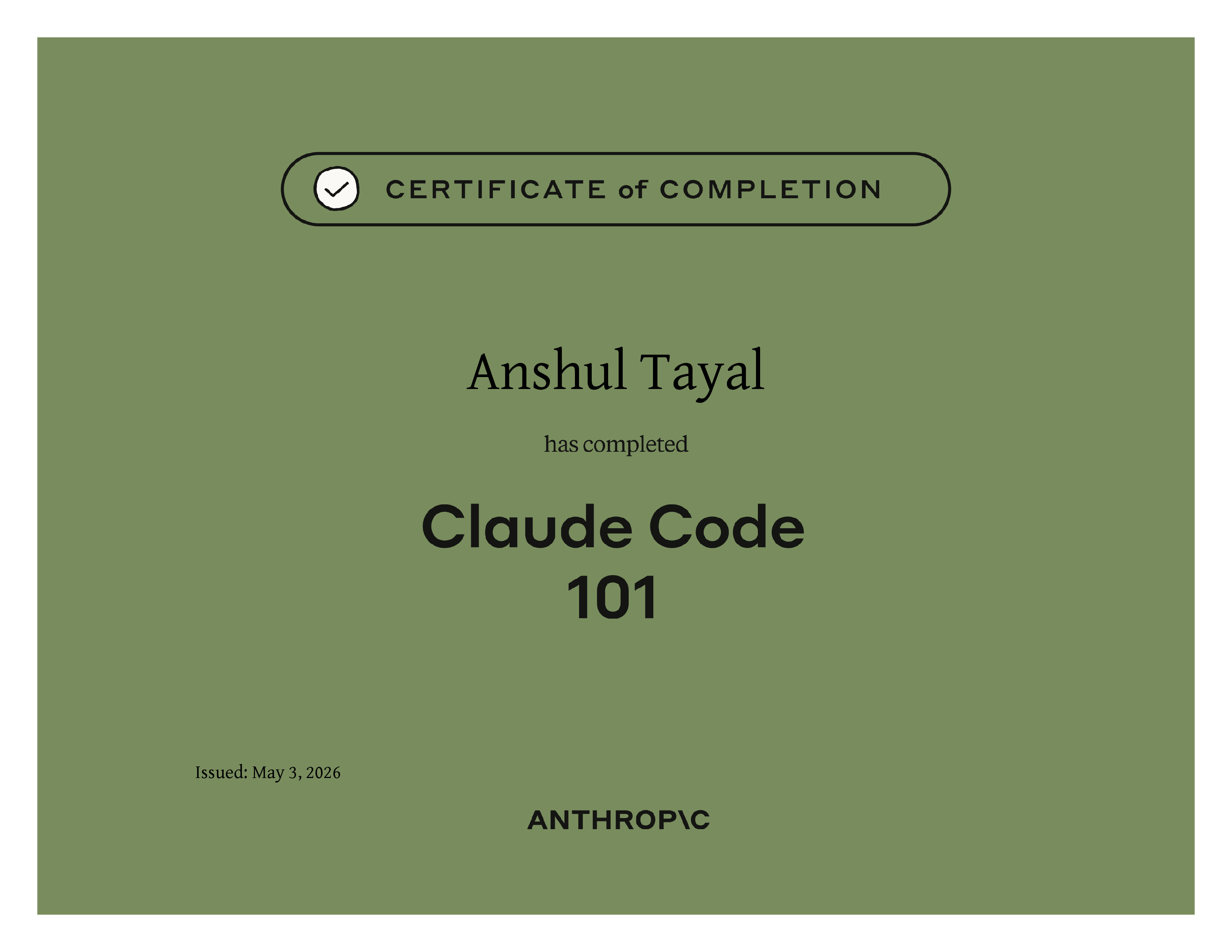 Claude Code 101 certificate