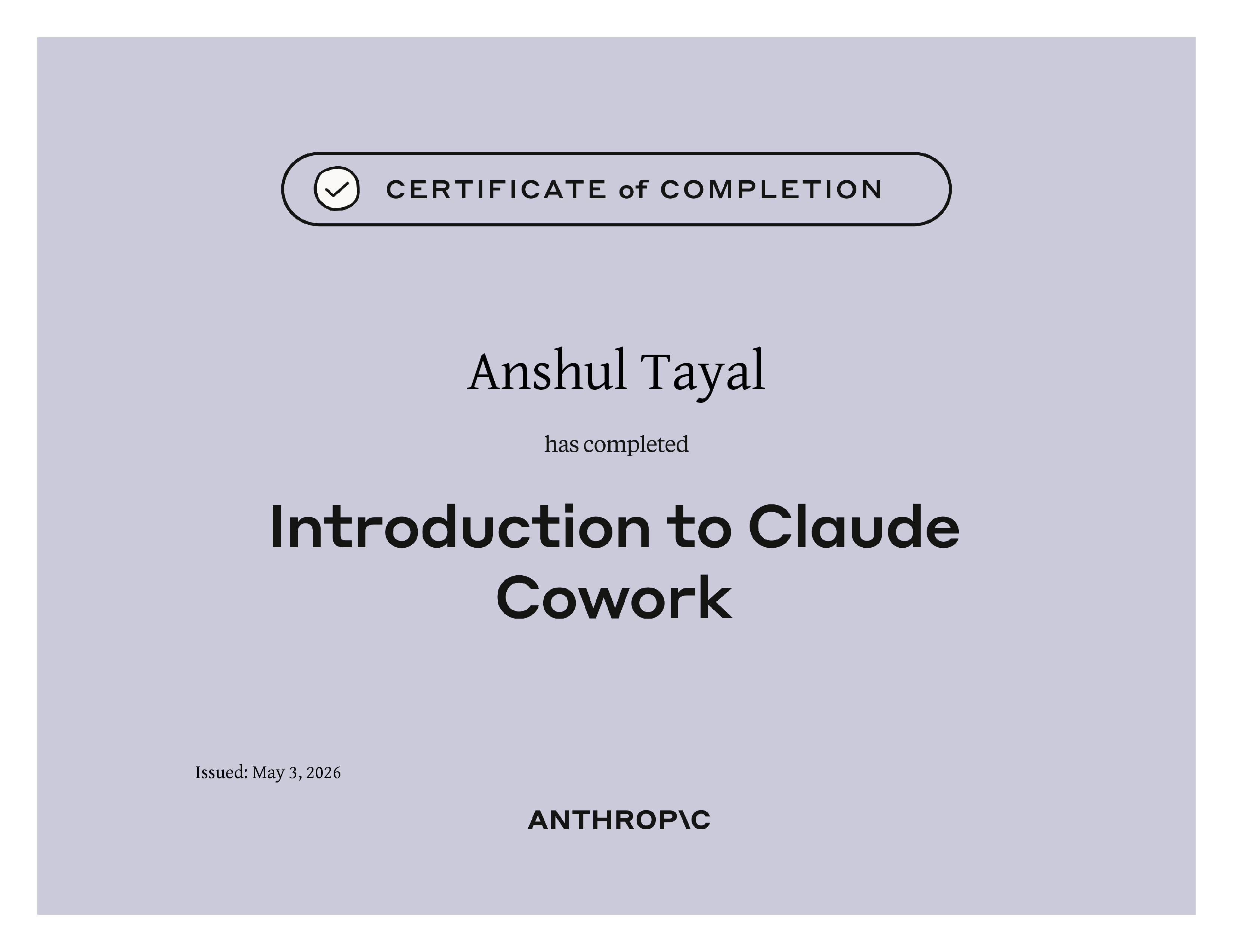 Introduction to Claude Cowork certificate