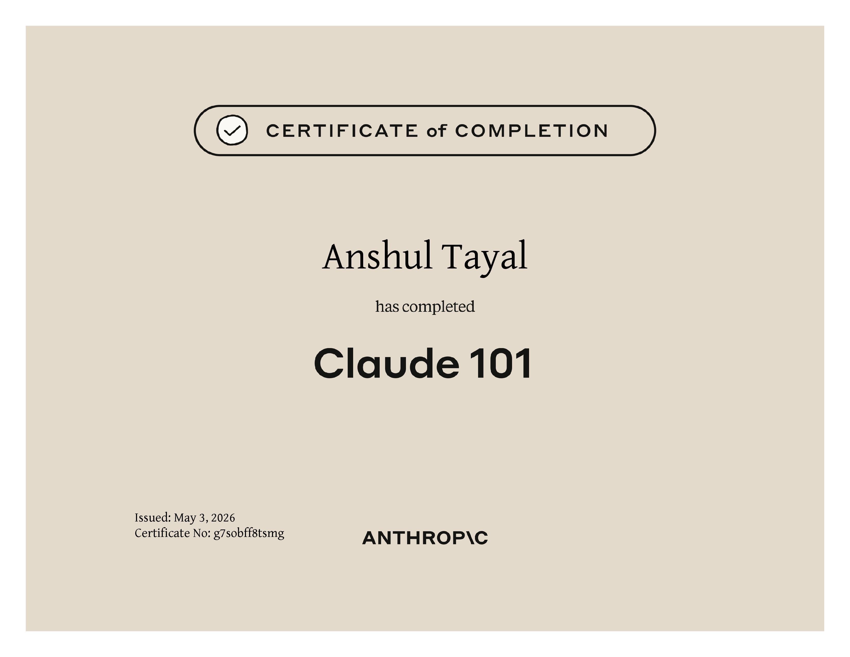 Claude 101 certificate