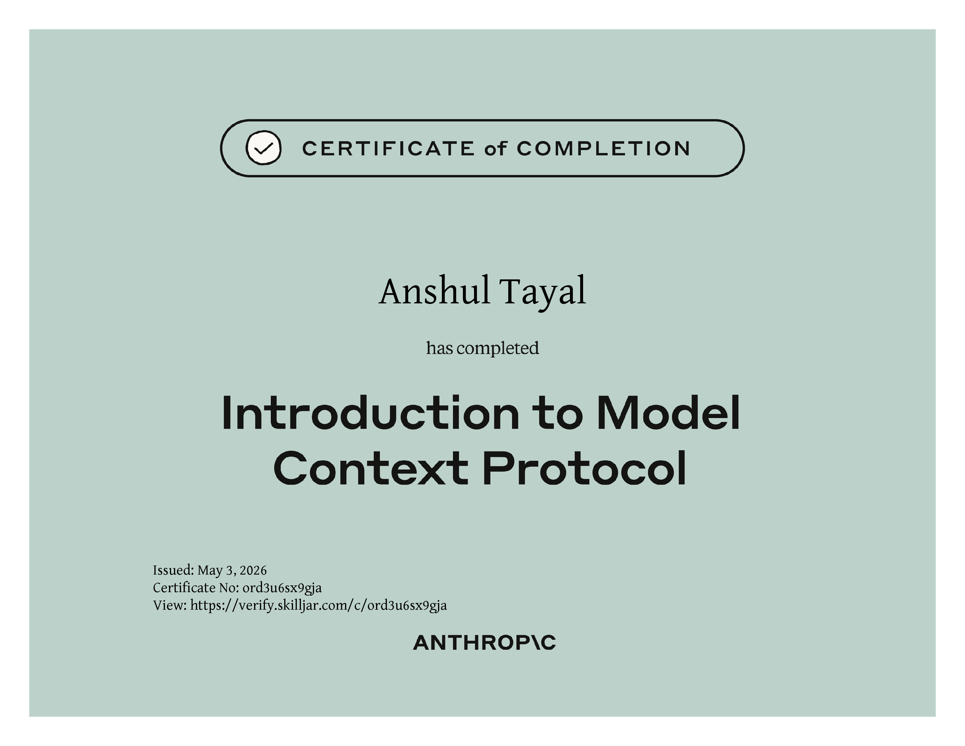 Introduction to Model Context Protocol certificate