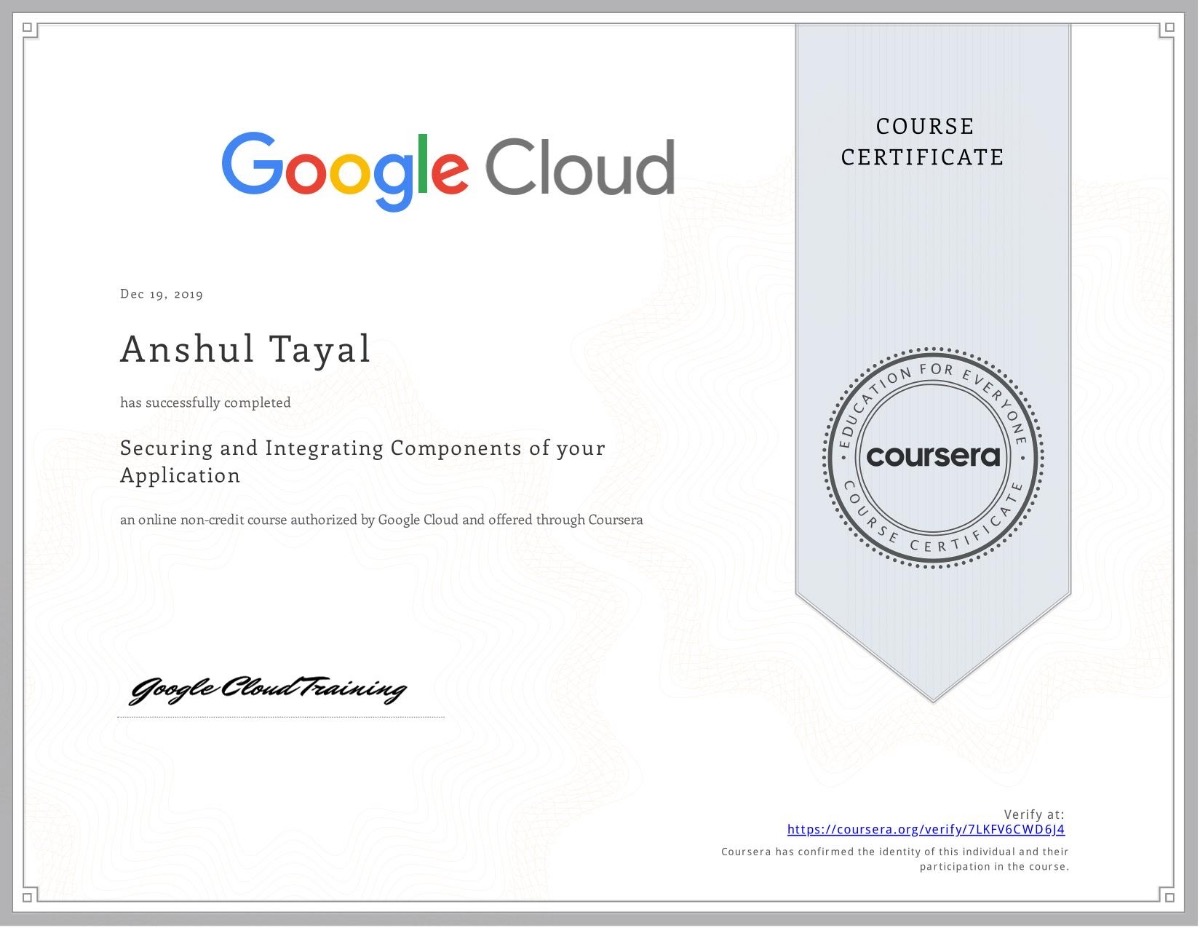 Securing and Integrating Components of your Application certificate